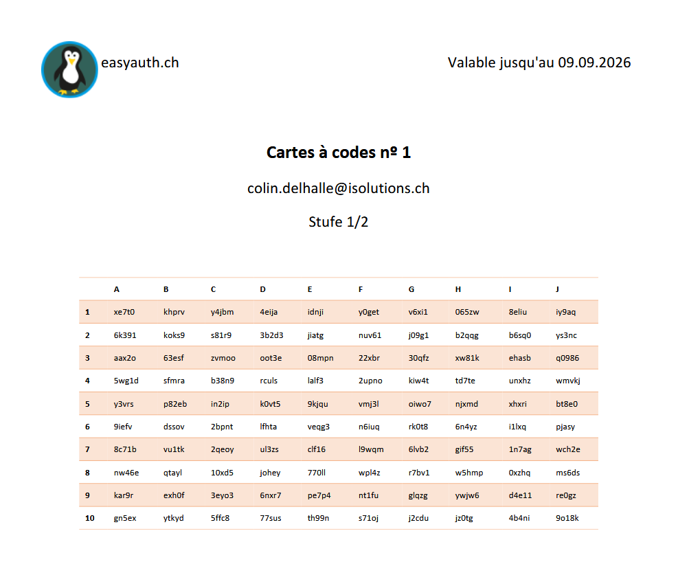 Capture d'écran carte à codes
